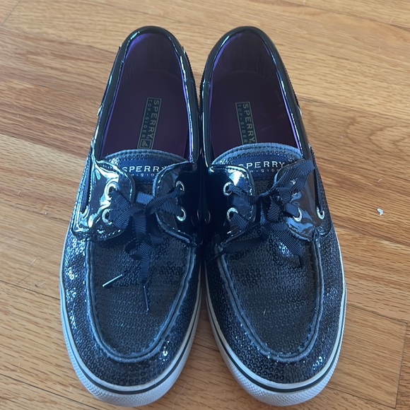 Black Sequin Patent Sperry Boat Shoes - Picture 3 of 7